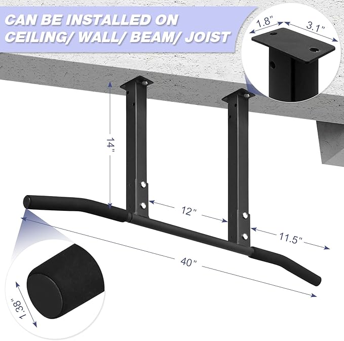 ATENTO Pull Up Bar, Chin Up Bars Ceiling Mount, Workout for Home Gym, Beam, Crossfit - Heavy-Duty, Foam Grip, Easy installation