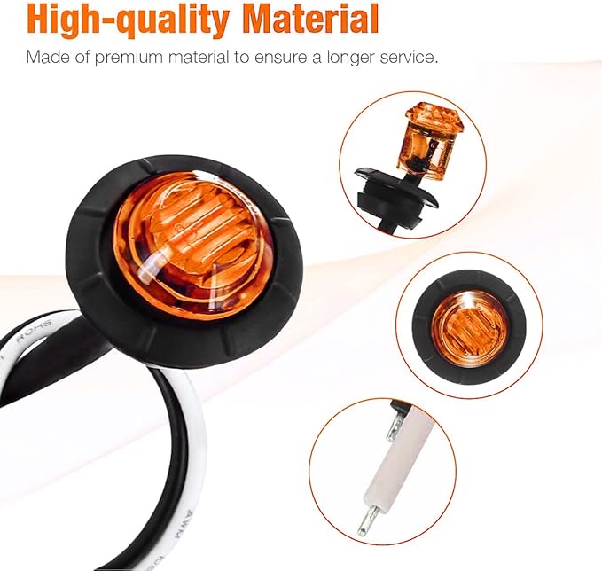 KEING 10 Amber + 10 Red Sealed Waterproof 3/4 Inch Mini Round LED Bullet Side Marker Clearance Lamp Indicator Light Brake Stop Lamp 12V for Trailer Truck Bus Pickup Van ATV RV Lorry Caravan