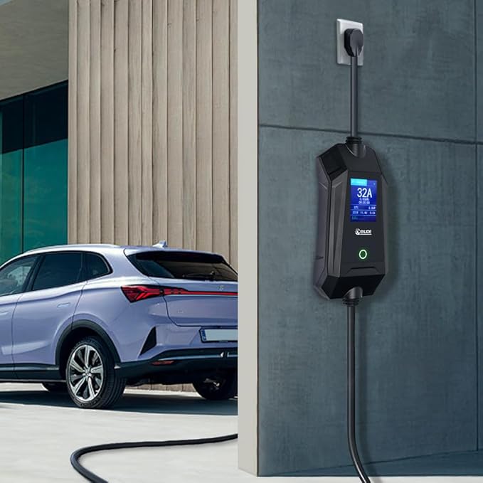 Level 1 & 2 EV Portable Charger up to 32Amp, 110V / 240V with 25ft Type1 J1772 Cable, NEMA 5-15 & 14-50 Plug Indoor/Outdoor EVSE, Home/Travel Electric Car Charging Station