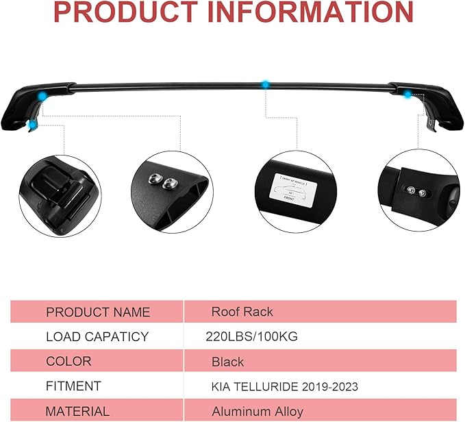 KINGGERI Roof Rack Cross Bars 260lbs Fit for Kia Telluride 2019 2020 2021 2022 2023 2024 2025 EX S SX SX-Prestige, Lockable Heavy Duty Aluminum Roof Rails Crossbars (Not for LX, X-Line or X-Pro)