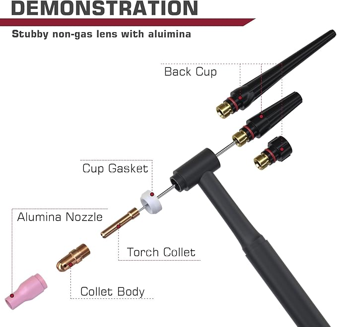 ARCCAPTAIN TIG Welding Torch Accessories kit 71 Pcs Alumina Nozzle Collets Body Stubby Gas Lens #12 Glass Cup consumables Kit For WP-17/18/26-Black