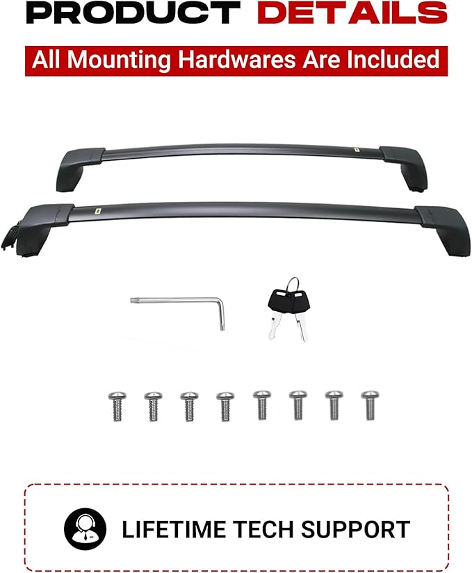 Nextgen Roof Rack Cross Bars for 2019 2020 2021 2022 2023 Santa Fe Anti-Theft Aluminum Lockable Cargo Bar Crossbars Surfboards Kayaks Canoe Luggage with Side Rails