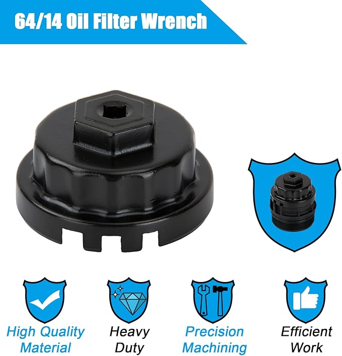 64mm 14 Flute Oil Filter Wrench, 4 Slots Oil Filter Cap Removal Tool Replacement for Lexus, Camry, Tundra, 4Runner, Highlander, RAV4 Vehicles 2.5-5.7L Engine
