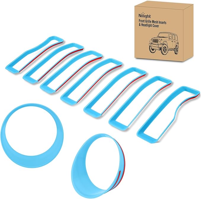 Nilight Grill Inserts fit for Jeep Wrangler Front Grille Inserts Headlight Cover Set for JL JLU Unlimited Sport SportS 2018 2019 2020 2021 2022 2023 Grille Bezels Trim Exterior Accessories Blue 9 Pcs