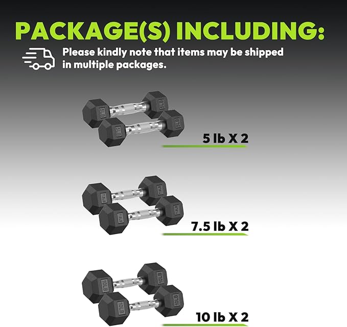 Hex Dumbbell 45-480 lb Set, Rubber Encased Exercise & Fitness Dumbbells for Home Gym, Hand Weights for Strength Training
