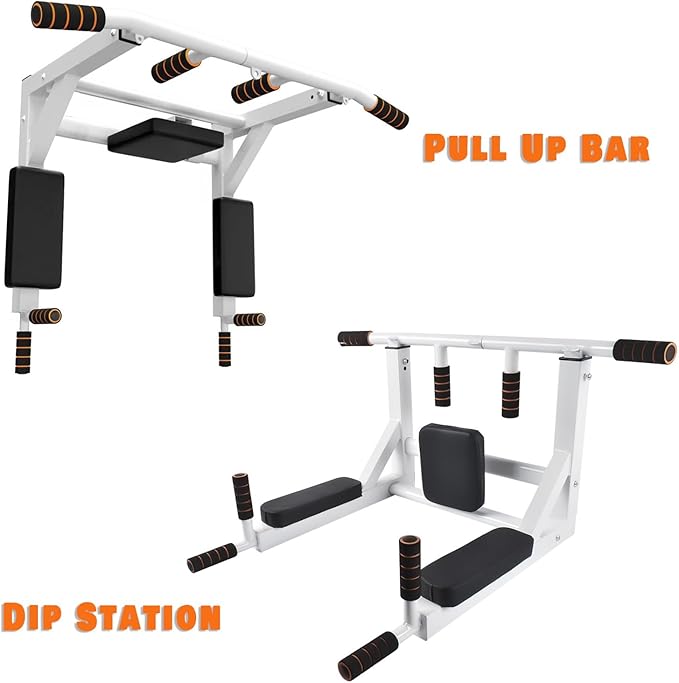 Wall Mounted Pull Up Bar Chin Up bar Multifunctional Adjustable Dip Station for Indoor Home Gym Workout, Power Tower Set Training Equipment Fitness Dip Stand Supports to 440 Lbs (Black)