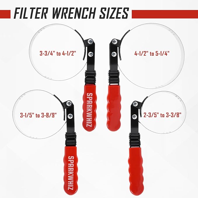 SPARKWHIZ Oil Filter Wrench Set, Oil Filter Removal Tool 2-3/4" - 5-1/4"