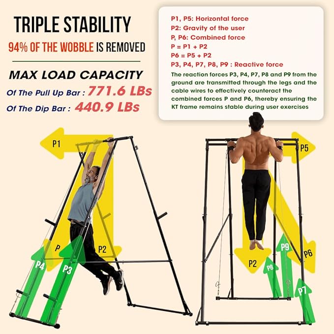 KT Rust-resistant Tall Pull Up Dip Station Squat Rack Foldable Power Tower Stable Multifunctional Exercise Machine Durable Home Gym Strength Training Fitness Equipment Portable Indoor Outdoor Free Standing