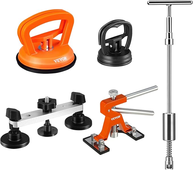 VEVOR 117 PCS Dent Removal Kit, Paintless Dent Repair Kit with Golden Lifter, Bridge Puller, Slide Hammer T-bar Dent Puller, Suction Cup Dent Puller for Auto Body Dents, Hail Damage, Door Ding