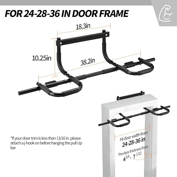 NOWAKE Pull up bar For Doorway,300lbs Heavy Duty Adjustable Width Portable Functional Ergonomic Design Door Frame Chin Up Bar With USA Patent For Home Fitness Workouts