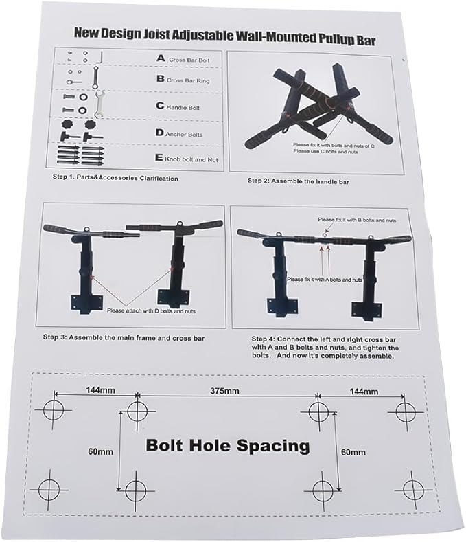 Wall Mounted Pull Up Bar Chin Up bar Multifunctional Adjustable Dip Station for Indoor Home Gym Workout, Power Tower Set Training Equipment Fitness Dip Stand Supports to 440 Lbs (Black)