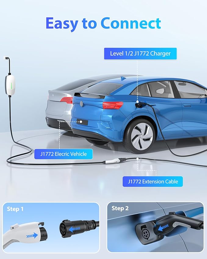 EV Charger Extension Cable, J1772 Extension Cable 50A 40FT Charging Cord for Electric Vehicle 110V-240V Compatible for All SAE J1772 Chargers (50A - 40FT)