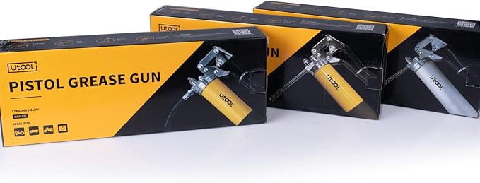 UTOOL Grease Gun, 8000 PSI Heavy Duty Pistol Grip Grease Gun Kit with 14 oz Capacity, 18 Inch Resin Flex Hose, 1 Patented Double Handle Coupler, 1 Basic Coupler