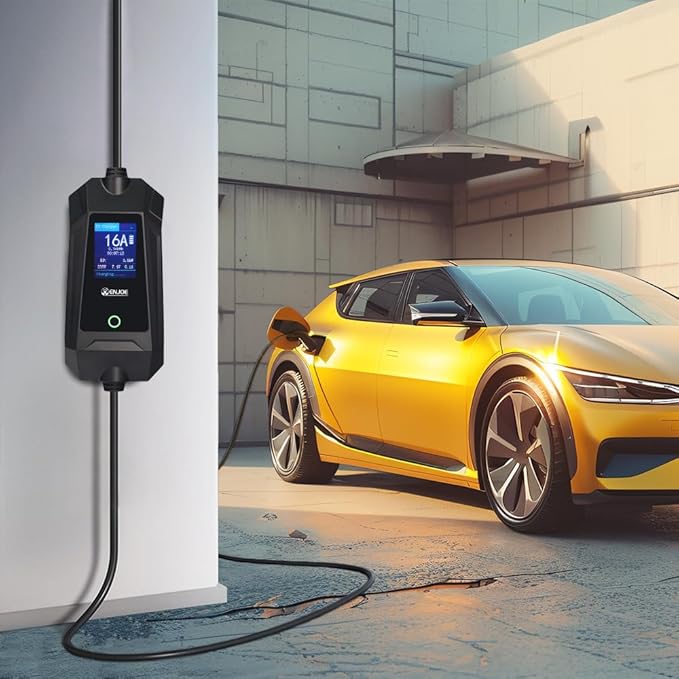 Level 1 & 2 EV Portable Charger up to 16Amp, 110V / 240V with 25ft Type1 J1772 Cable, NEMA 5-15 & 6-20 Plug Indoor/Outdoor EVSE, Home/Travel Electric Car Charging Station