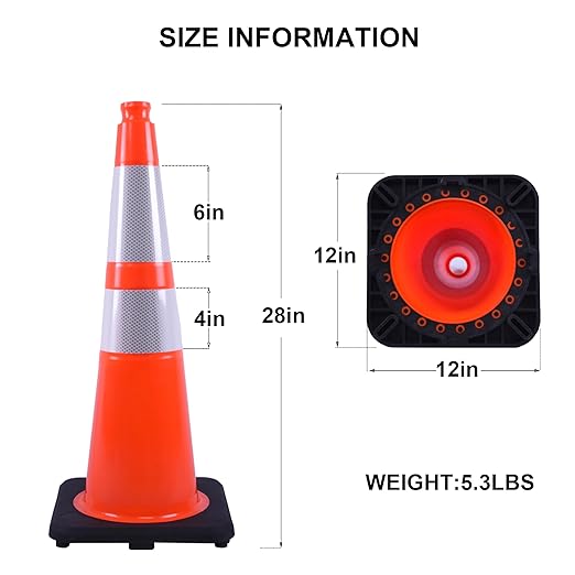 OrangeStar 28 Inch Orange Traffic Cones 8-Pack, Heavy Duty PVC Safety Cones with 2 Reflective Collars, Weighted Base for Highway, Roadwork, Construction, Warehouse Safety, Parking Lots
