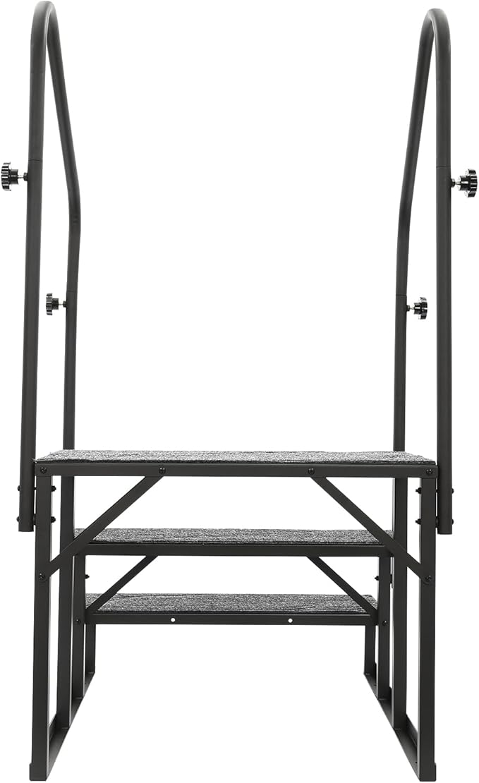 RV Steps with Handrail, 3-Step Stairs Steps, Upgrade RV Stair W/Non-Slip Mat, 450Lbs Mobile Home Stairs for RV, Travel Trailer, Camper Outdoor