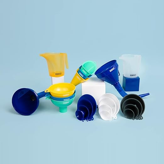 Automotive Flex Funnel with Hose | Wide Mouth Flexible Oil Funnel for Automotive Use - Gas, Transmission Fluid, Car Fuel, Oil Change (Black + Blue)