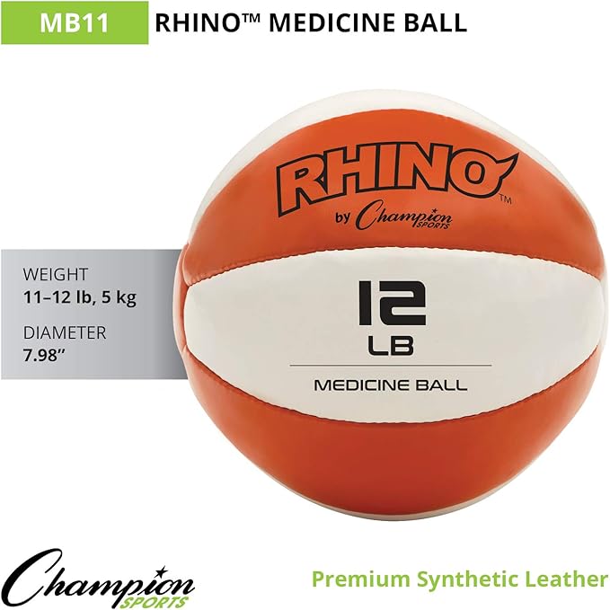 Champion Sports Exercise Medicine Balls, Leather with No-Slip Grip - Weighted Med Ball Set for Weight Training, Stability, Plyometrics, Cross Training, Core Strength - Multiple Styles