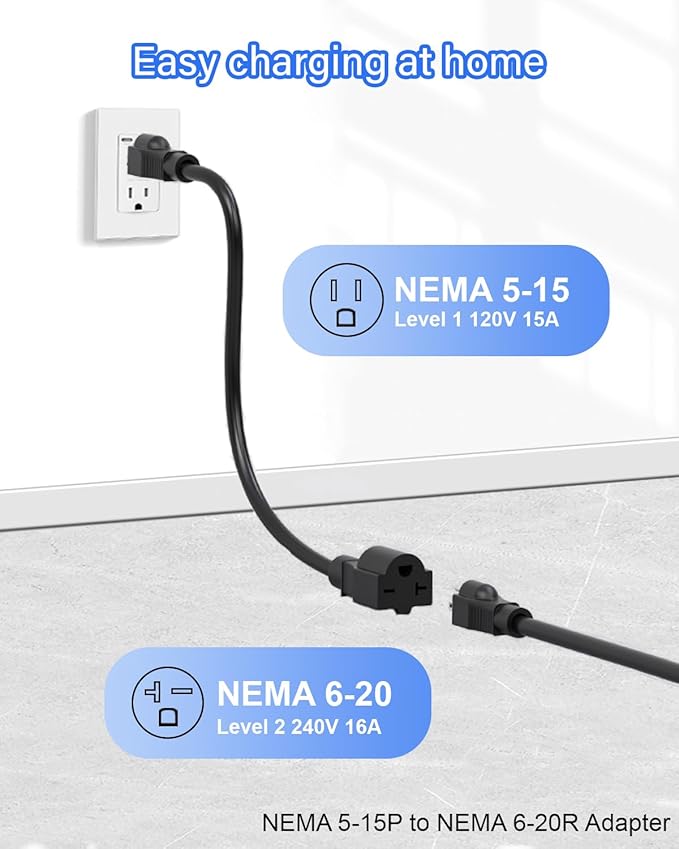 Level 1/2 EV Tesla Charger,16A 120V/240V Tesla Home Charging Station, 21FT Cable NEMA 6-20 Plug NEMA 5-15 Adapter, NACS Connector, Travel Portable Wall Charger for Tesla Model Y/3/S/X