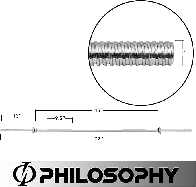 Philosophy Gym 1" Standard Weightlifting Barbell - Threaded Straight Bar with Star Collars