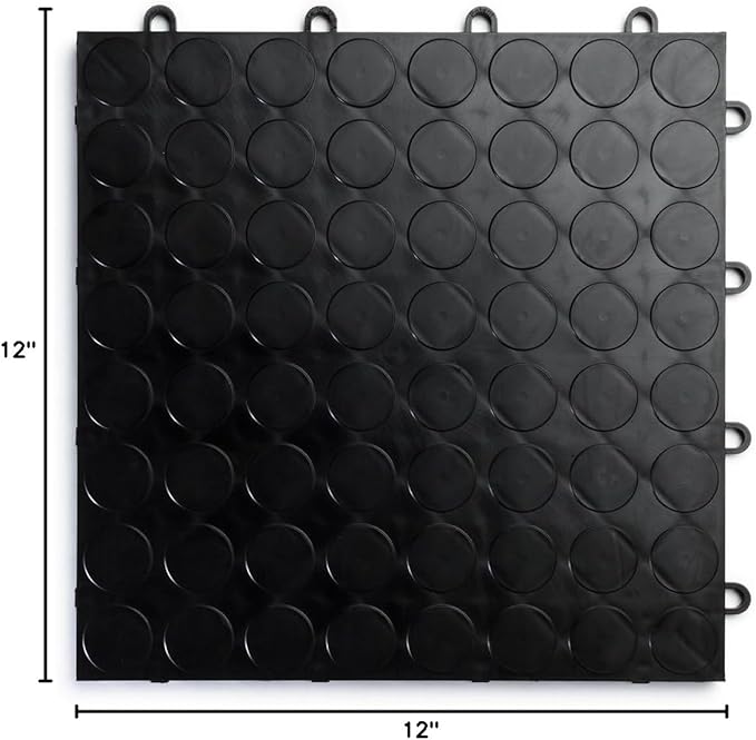Big Floors RaceDeck CircleTrac, Interlocking Non-Slip Garage Flooring Tile, Durable, Modular, Heavy-Duty Copolymer, Easy Install (Black, 24 Pack of 12 x 12" Tiles)