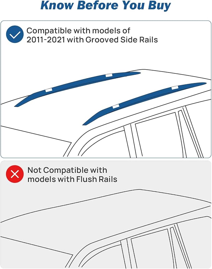 JOYTUTUS Upgraded Roof Rack Cross Bars Compatible with Jeep Grand Cherokee 2011-2021 with Grooved Side Rails, Aluminum Crossbars Replacement for Rooftop Cargo Carrier Kayak Bike Snowboard