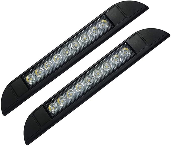 Raycharm 10" RV Camper LED Awning Porch Utility Light Fixture, 40° Down Angle Beam, 6000K Cool-White, 12V/24V DC, High Light-Output Low Ampere Draw, Aluminum Housing Black Finish, 2-Pack