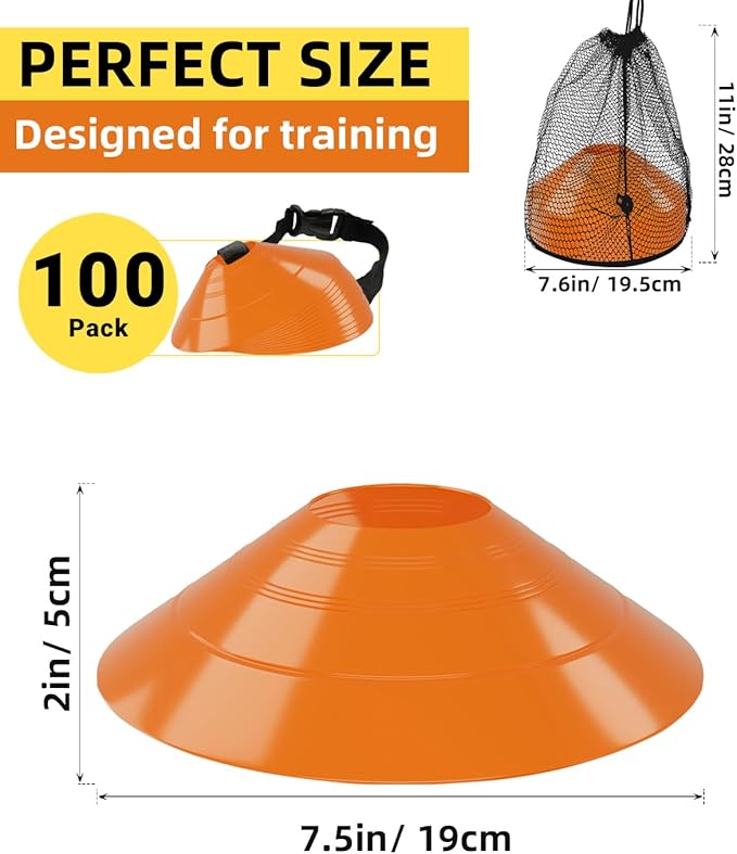duskeep100/50 Pack Soccer Cones, Disc Cones for Sports Training with Mesh Bag, Sports Cones for Training Drills Practice