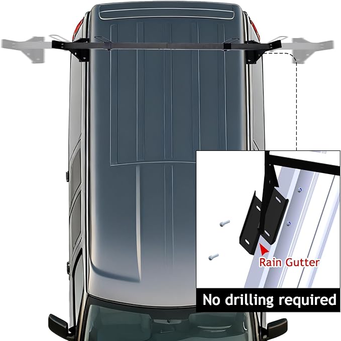 hightall Universal Van Ladder Rack,Adjustable Length 57-70" with Cargo Stoppers,Compatible with Chevy Express 1500 2500 3500 Ford Econoline GMC Savana Fullsize with Rain Gutter