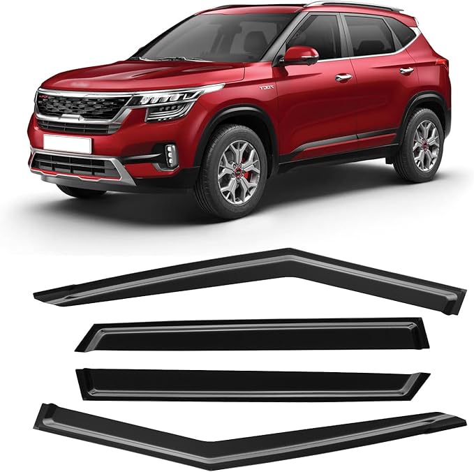 Window Rain Guards for Kia Seltos 2021-2025, Window Visor Guard Vent Wind Shade Deflector Rain Shield Protector Sun Visor for Seltos 21-25, Tape-on/Outside-Mount, 4 Pieces