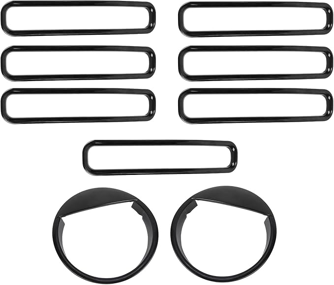 Front Grille Mesh Inserts & Angry Eyes Headlight Bezels Cover Trim Fit for 1997-2006 Jeep Wrangler TJ & Unlimited Exterior Accessories Clip-in Grille Guard Cover Headlight Bezels Trim Ring