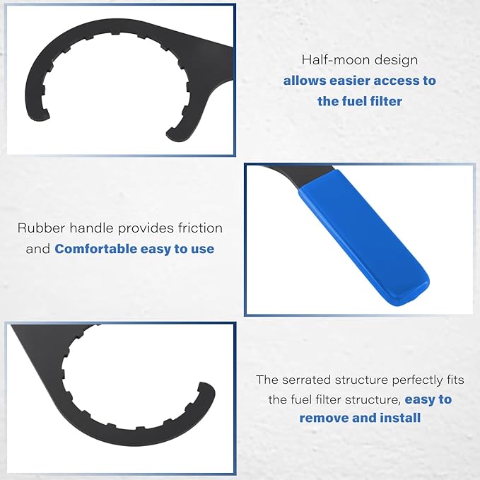 61060 Diesel Fuel Filter Wrench, compatible with Paccar Peterbilt and Diesels, Half-Moon Shaped Oil Filter Separator Tool Metal Filter Water Separator Wrench, 4.6 inch(Blue)