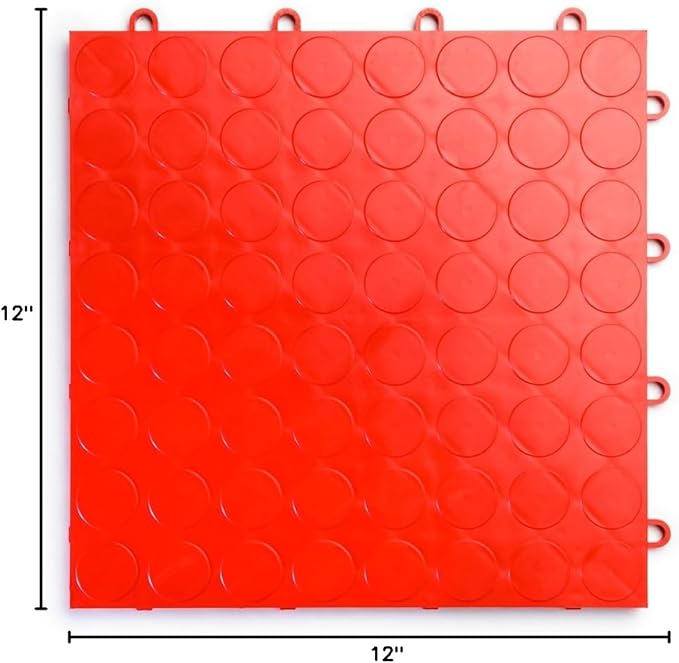 Big Floors RaceDeck CircleTrac, Interlocking Non-Slip Garage Flooring Tile, Durable, Modular, Heavy-Duty Copolymer, Easy Install (Red, 48 Pack of 12 x 12" Tiles)
