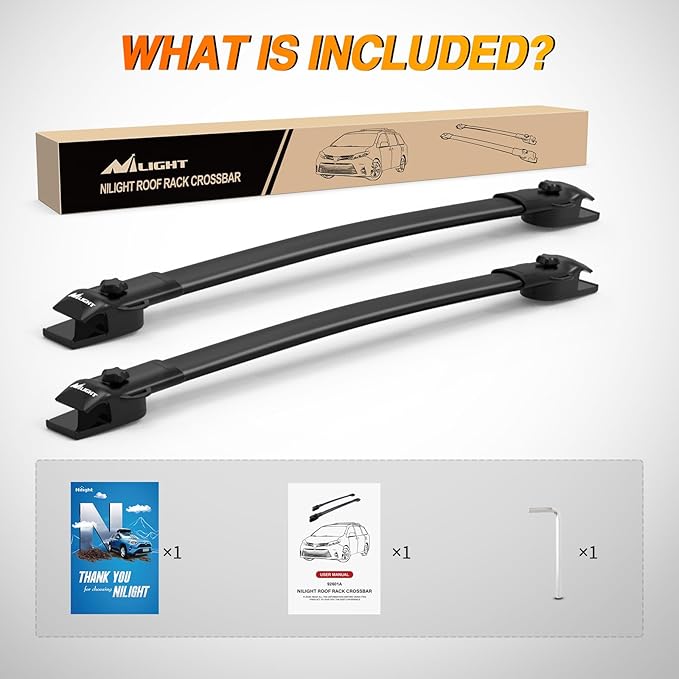 Nilight Roof Rack Cross Bars Fit for Toyota Sienna 2011 2012 13 14 15 16 17 18 2019 2020 with Side Rails, Adjustable Aluminum Car Crossbars for Cargo Carrier Luggage Bike Kayak Rooftop Tent Snowboard