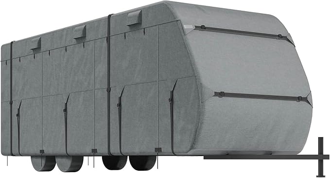 VEVOR Travel Trailer Cover, 28-31 ft RV Cover, Top 300D Oxford Fabric Camper Cover, Waterproof, Windproof and Rip-Stop Class A RV Cover, with Storage Bag, Repair Patches, Straps and Tire Covers