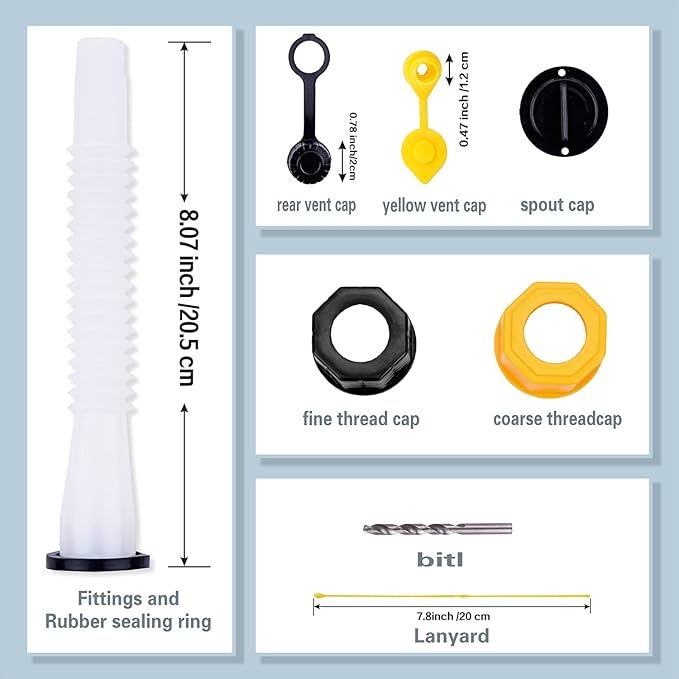 Replacement Gas Can Spouts Improved Design Gasket Flexible Pour Nozzle with Vent Cap for Older Gas Can Fuel Water Jug 1 2 5 Gallon White