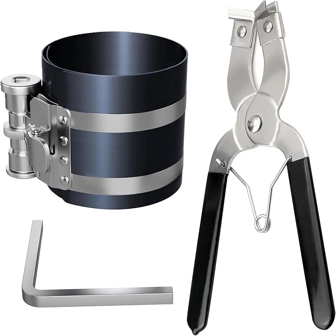 Piston Ring Compressor with Piston Installer Plier,Car Engine Compress Piston Ring Removal Installer Kit, Adjustable Size 2 Inch to 7 Inch Diamete