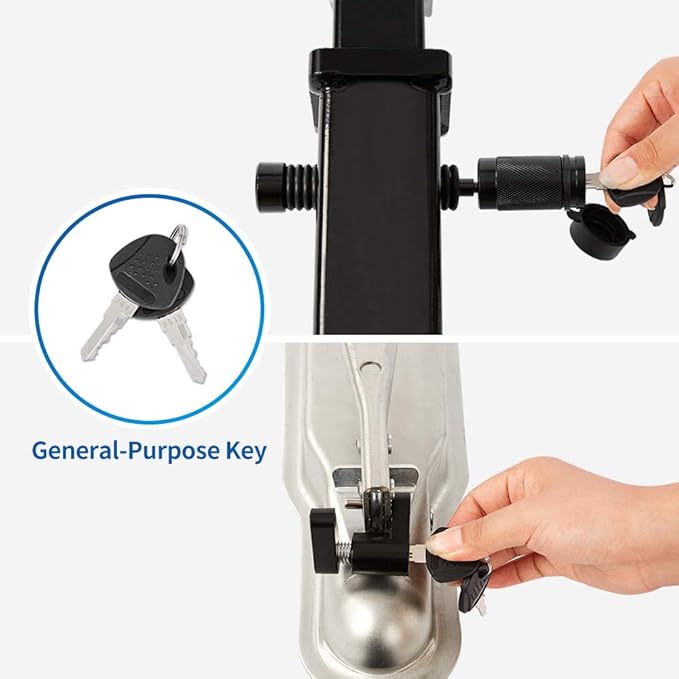 METOWARE Keyed Alike Trailer Lock Set, 5/8" Dia 3-1/2" Long Anti-Theft Trailer Hitch Lock Fits Class III IV Receiver, Dia 1/4" with 3/4" Span Trailer Tongue Lock for Tow Boat RV Truck