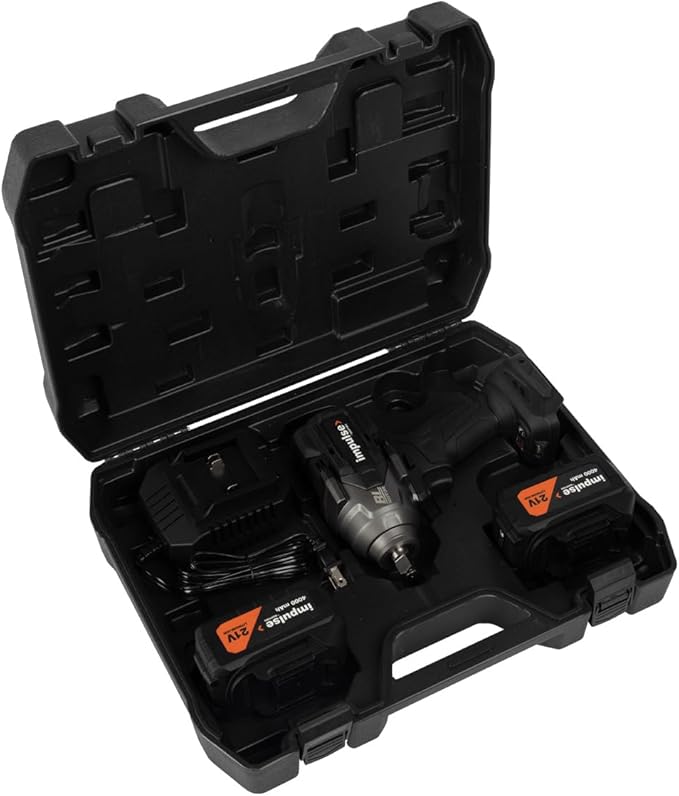 Impulse 1/2" Cordless Impact Wrench Kit with Two 21V Lithium-ion Batteries Included, Hight-torque 797 ft-lb, Charger, 3-Speed, Brushless Motor-type, Design for Heavy-duty Applications