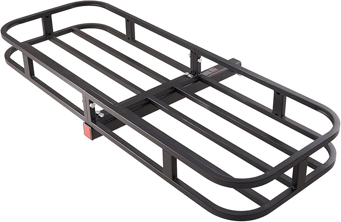 VEVOR 53 x 19 5 in Hitch Cargo Carrier, 500lb Capacity Trailer Mount Basket, Steel Luggage Carrier Rack Fits 2'' Receiver for SUV Truck Pickup with Net, Stabilizer, Straps, Black
