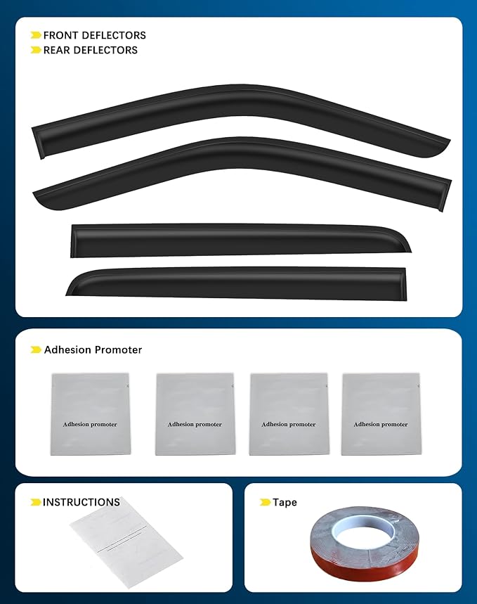 Shatterproof Tape-On Rain Guards for Ford F250 to F550 Super Duty 2017-2026 Crew Cab, Out-Channel Window Deflectors Vent Window Visors Rain Sun Wind Guards Shade Deflectors, 4 pcs