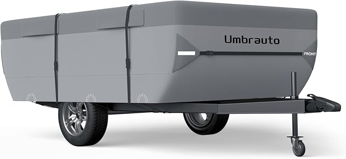 Umbrauto Pop Up Folding Camper Cover Fits 16'-18', Upgraded 7 Layers Top Tent Trailer Cover Waterproof Extra Thick Polypropylene Breathable Ripstop Pop Up Folding Trailer Cover