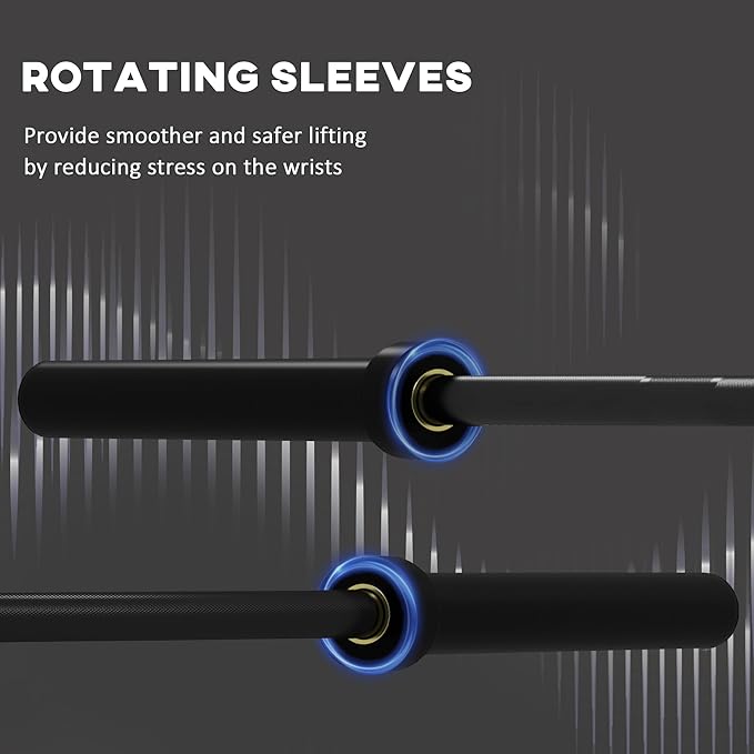 Soozier 7.2ft Barbell Bar, 2 Inch Weight Bar, 44 lbs with Rotating Sleeves and Non-Slip Knurling Grip, 1500lbs Weight Capacity for Weightlifting & Strength Training