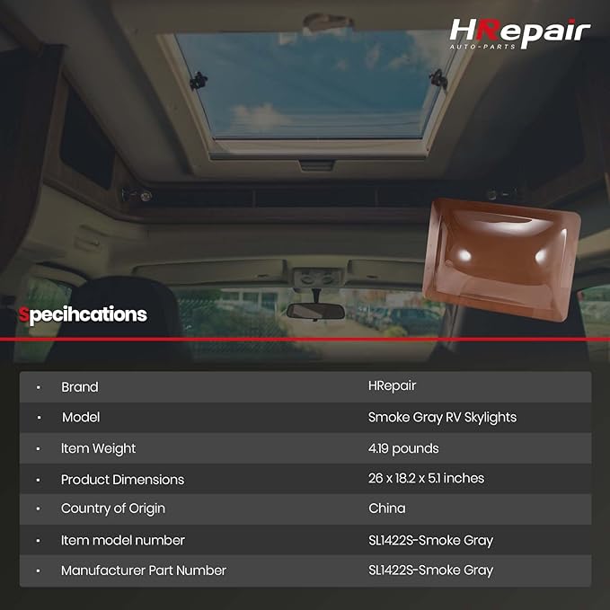 SL1422 RV Skylight Replacement,18" x 26" Camper Skylight fits Standard 14" x 22" Openings 16" x 26" Overall,RV Shower Bathroom Skylight Cover - SL1422S(Smoke)