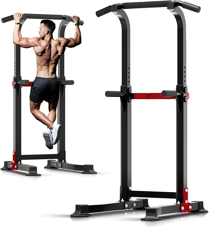 ZENOVA Pull Up Bar Dip Bar Power Tower Workout Dip Station Height Adjustable Free Standing Chin Up Bar Home Gym Equipment 300LBS Weight Capacity