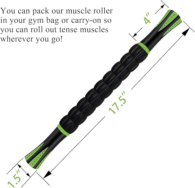 Muscle Roller Massage Roller Stick for Athletes, Help Reducing Muscle Soreness Cramping Tightness Leg Arms Back Calves Muscle Massager(Green - Black- 18 inch)