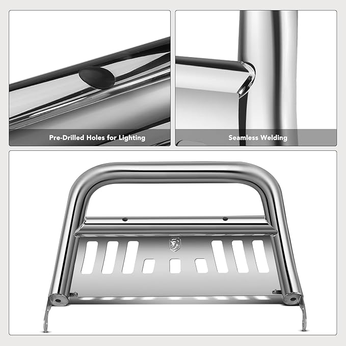 YHTAUTO 3" Bull Bar Push Bar with Skid Plate Light Mount Fit Nissan Models, Frontier 2022 2023 2024 2025, S/S 304 Brush Guard for Truck Front Bumper Off Road Accessories