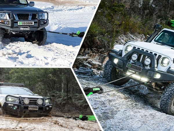 Winch Rope 1/2 in x 85 ft Synthetic Winch Rope Kit,32000 LBS Winch Line Cable with Soft Shackle,Winch Hook and Safety Pull Strap for 4WD Off Road Vehicle Truck (Black)