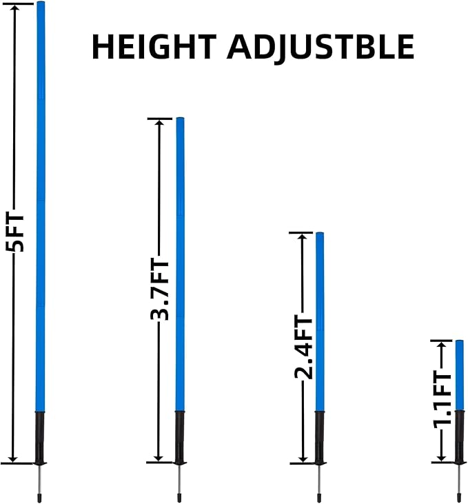 6 Pcs 5FT Agility Training Poles for Soccer,Basketball,Football,Dog,Horse Training-Adjustable Speed and Agility Training Equipment Sports Training Sticks with Ground Spring Nails and Storage Bag(Blue)
