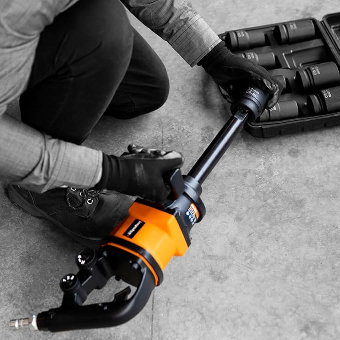 Martins Industries Impulse 1" Truck Impact Wrench 1800 ft-lb, Super Light Weight at 15.6 lb, Ergonomic Handle and Rubber Rest, 3-Speed, Twin Hammer Mechanism, Forward-Reverse